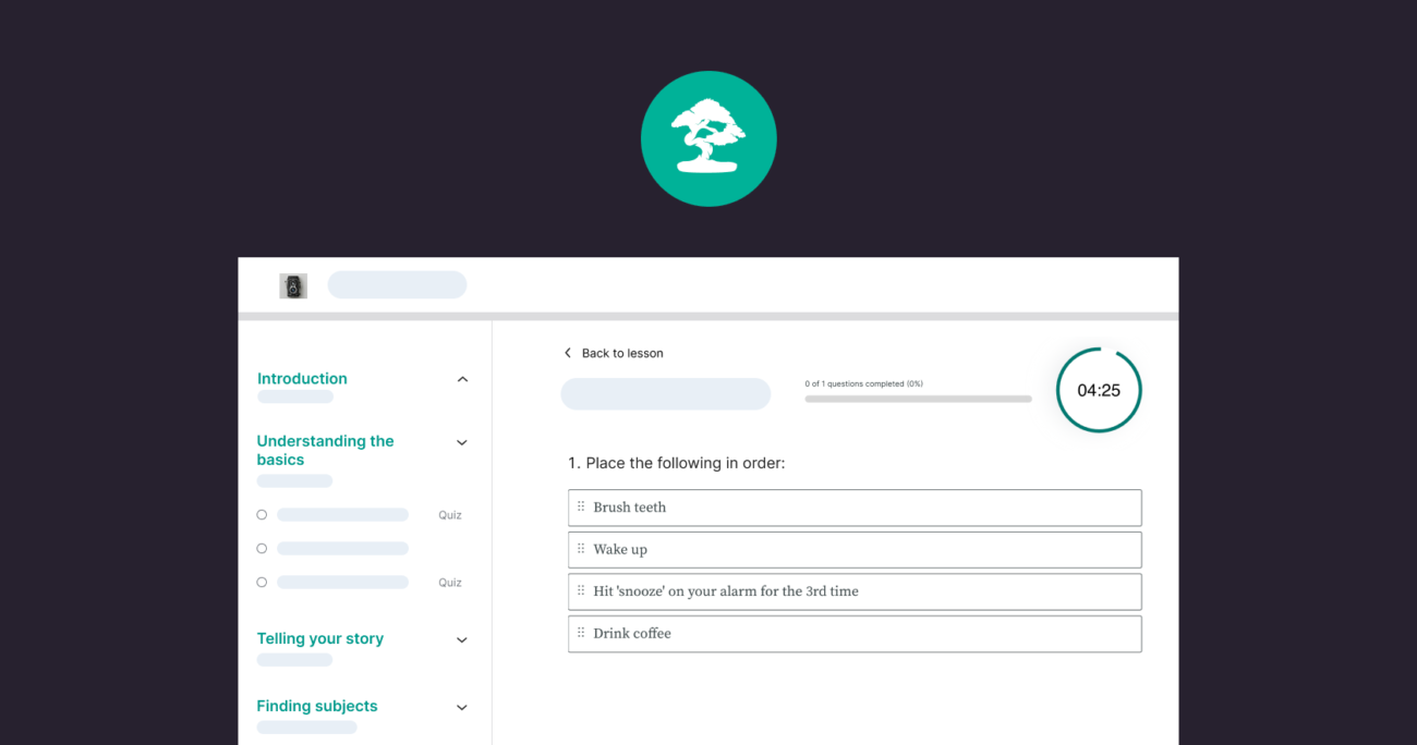 Lesson interface with task list and timer