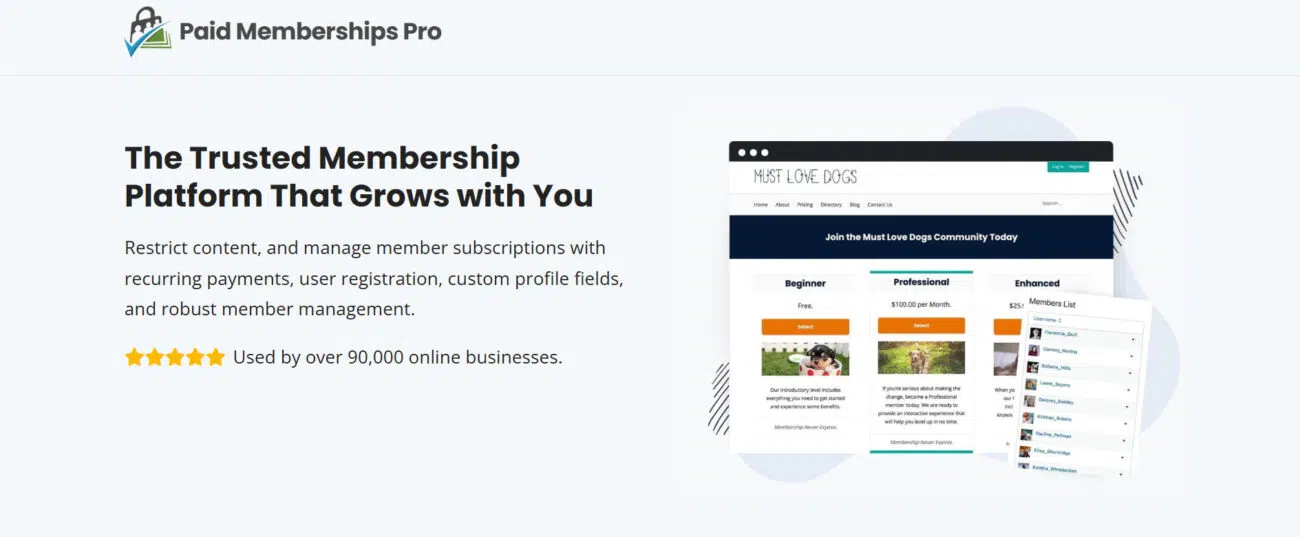 Paid Memberships Pro platform features overview