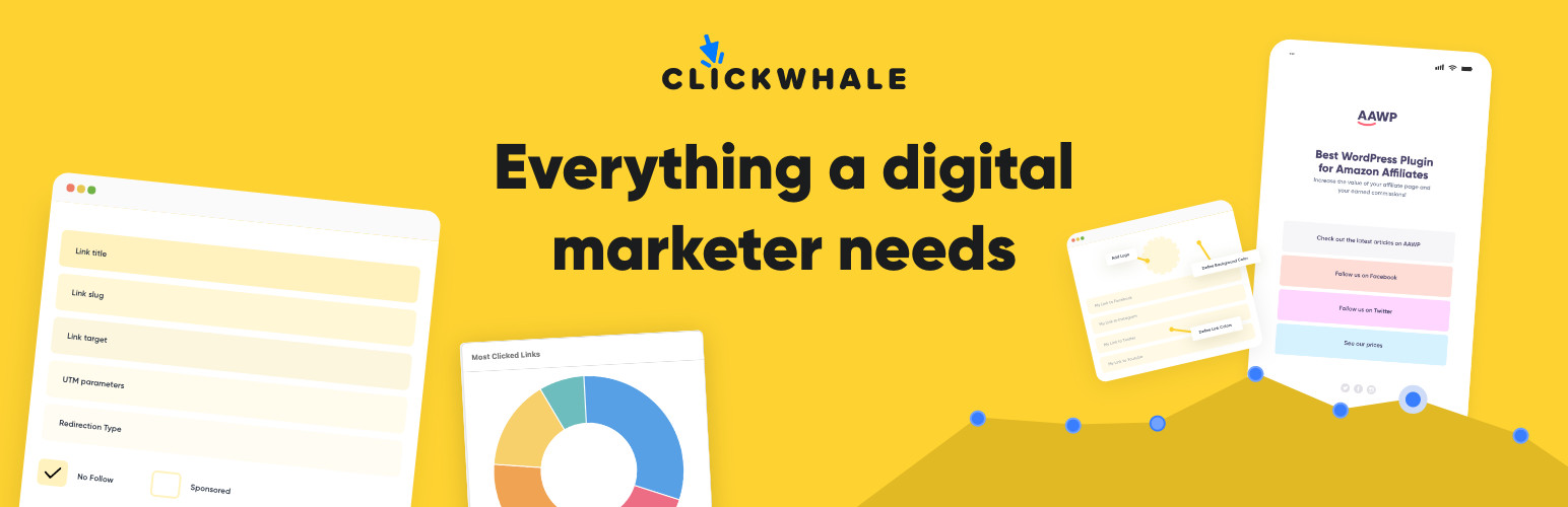 Digital marketing tools and analytics display.