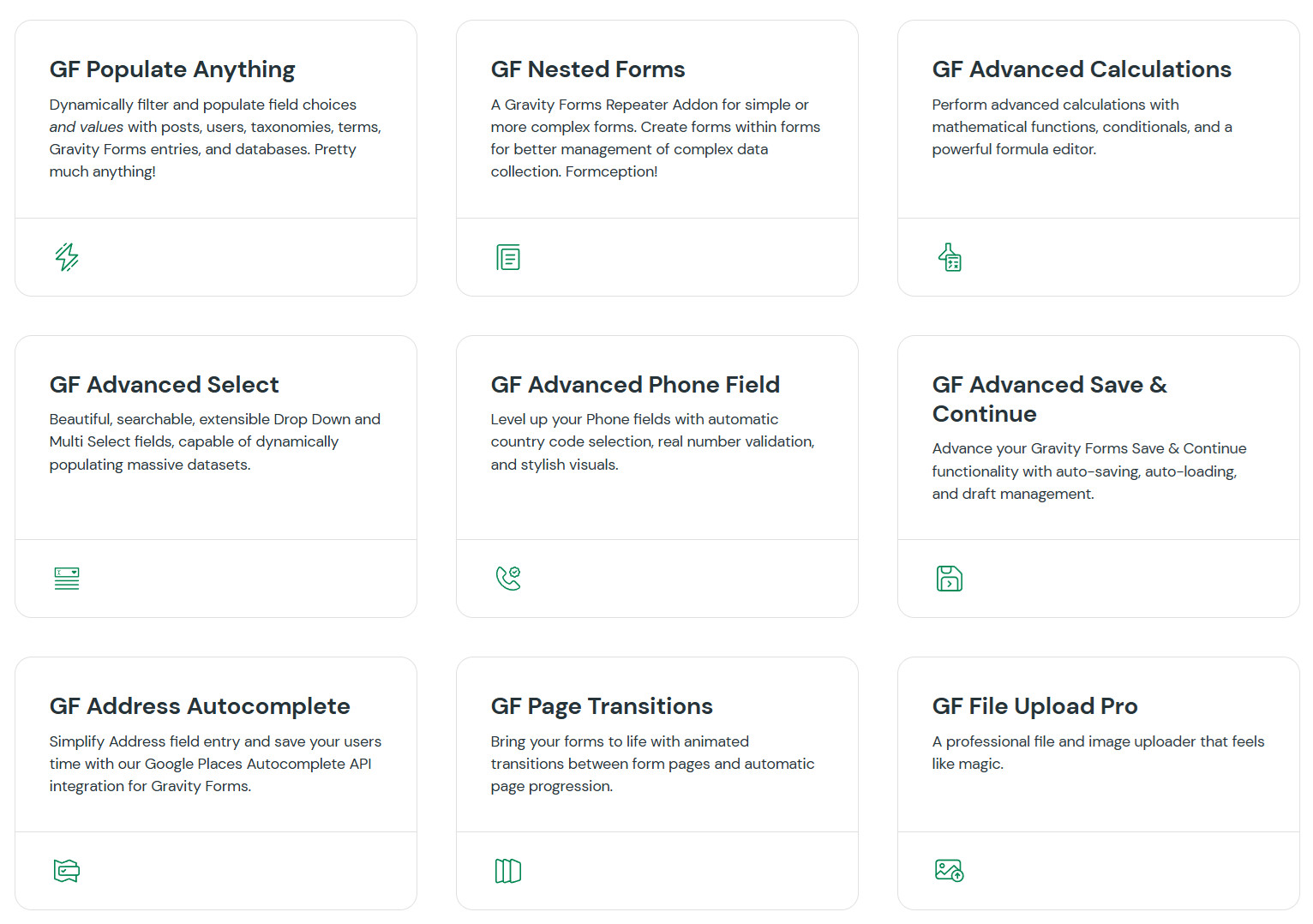 Gravity Forms add-ons overview and features list.