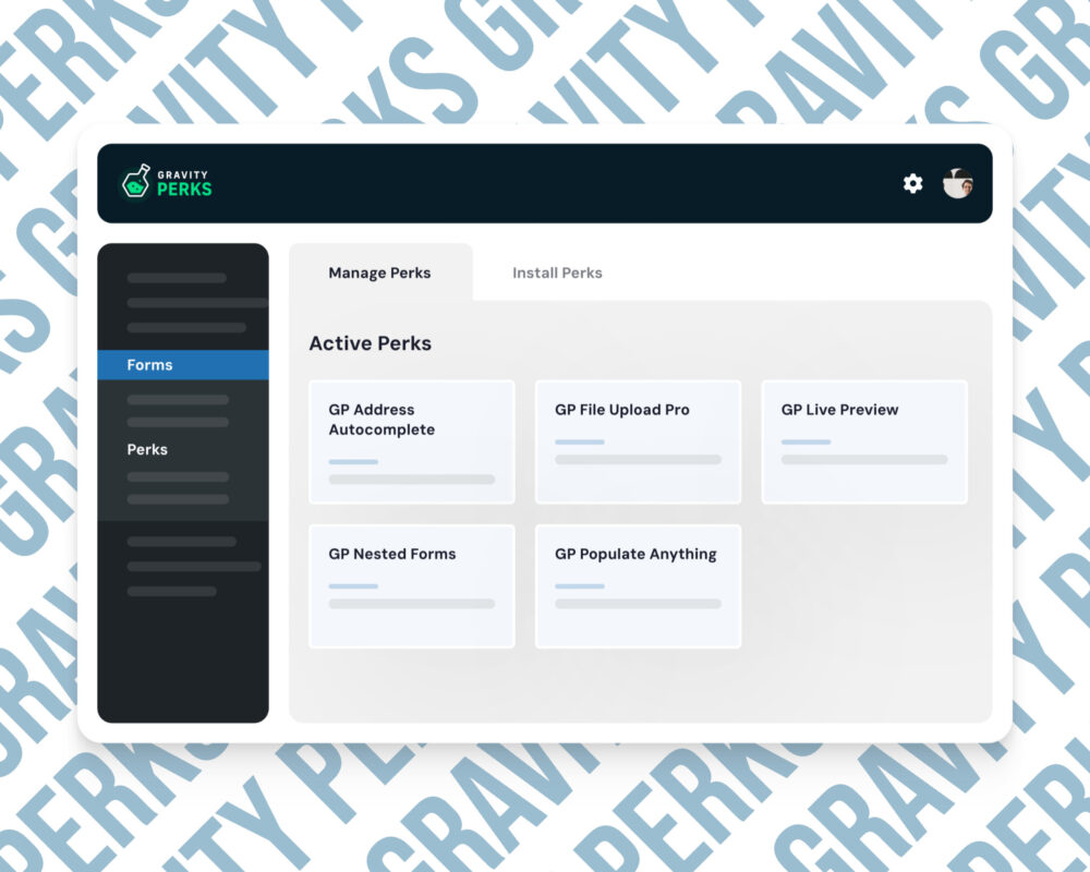 Gravity Perks dashboard with active perks list.