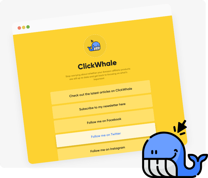 ClickWhale website with social media follow options.
