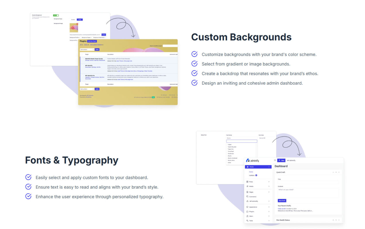 Customize backgrounds and fonts for dashboards.