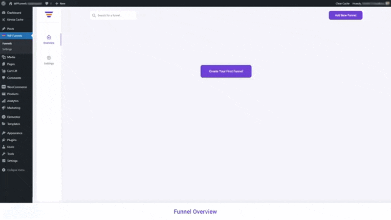 Create funnel process on WP Funnels dashboard