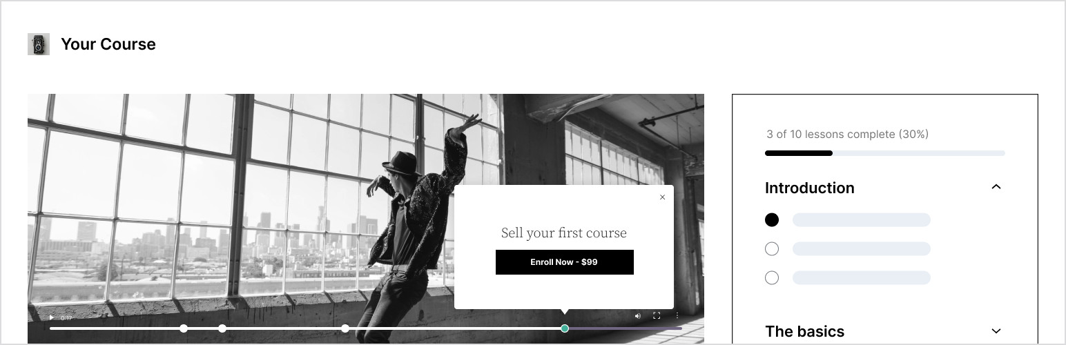 Online course enrollment page with progress tracker.