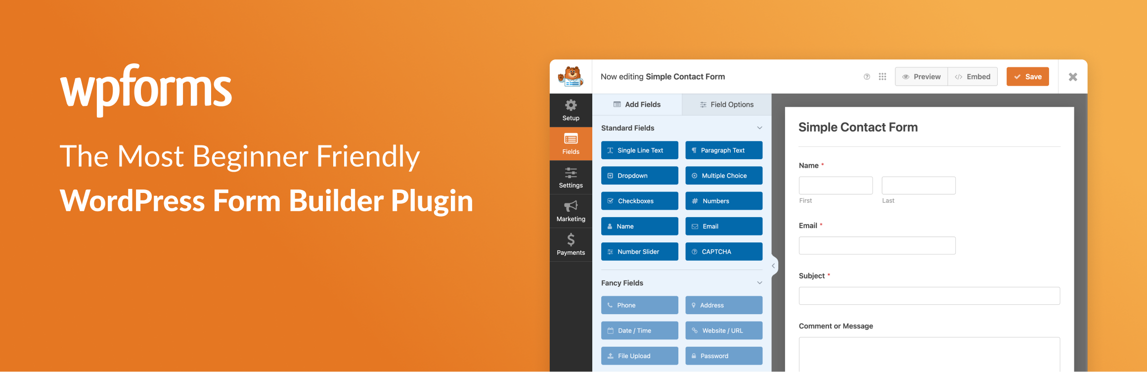 WPForms plugin interface for WordPress contact forms.