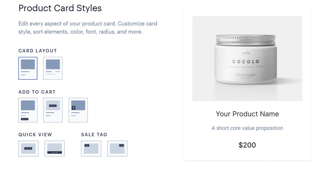 Product card for skin care jar, price $200.