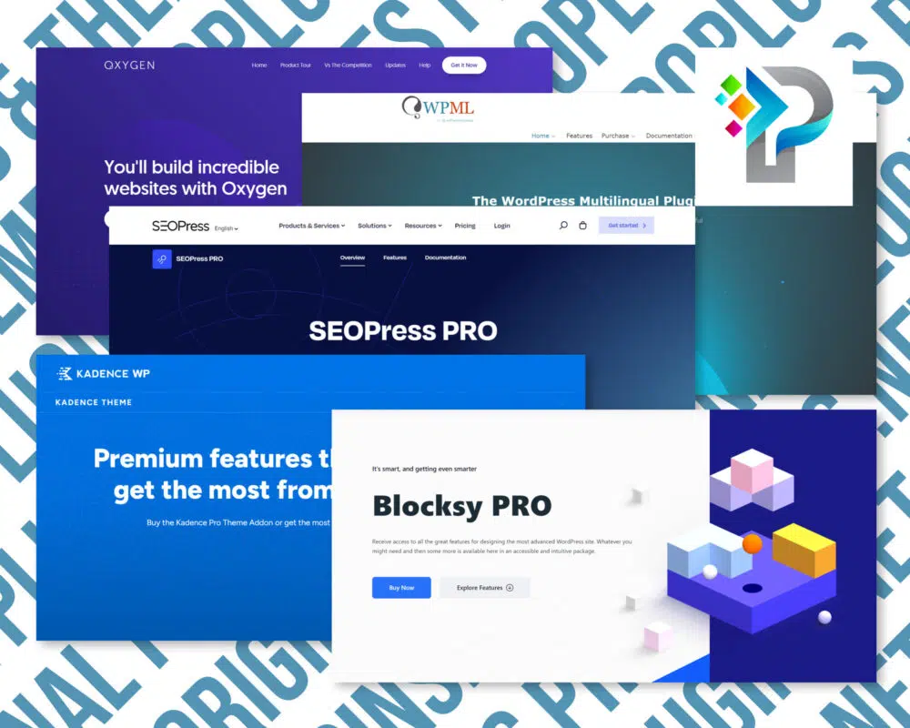 WordPress plugins and themes: Oxygen, WPML, SEOPress, Kadence, Blocksy.