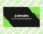 Envato Elements branding with green design elements.