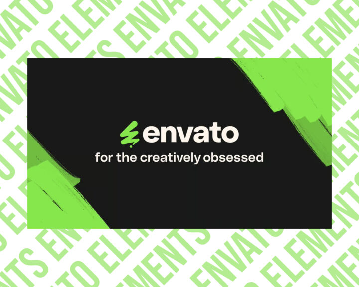 Envato Elements branding with green design elements.