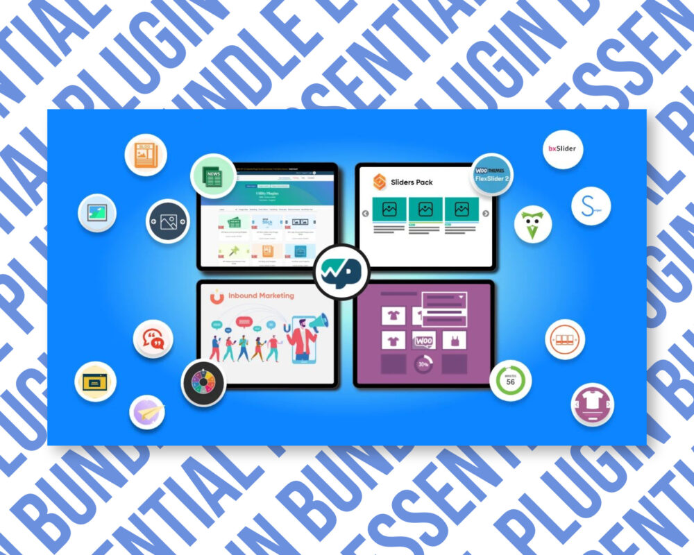 Graphic of Essential Plugin Bundle features and logos