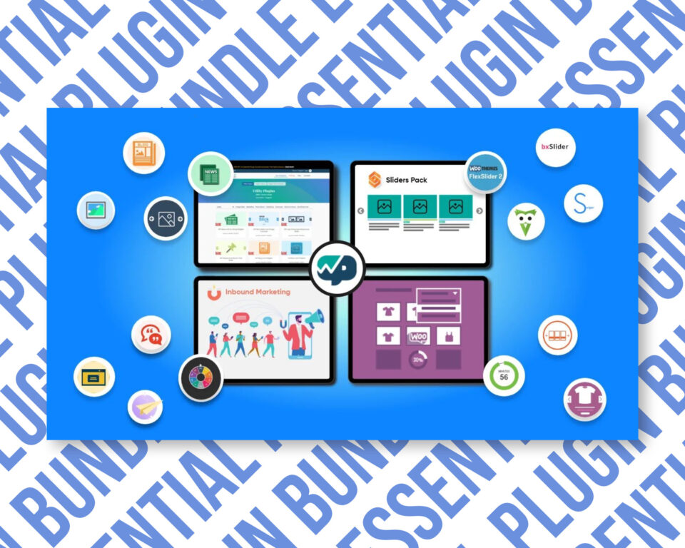 Graphic of Essential Plugin Bundle features and logos