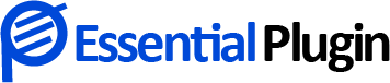 Essential Plugin logo, blue and black design.