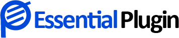 Essential Plugin logo, blue and black design.
