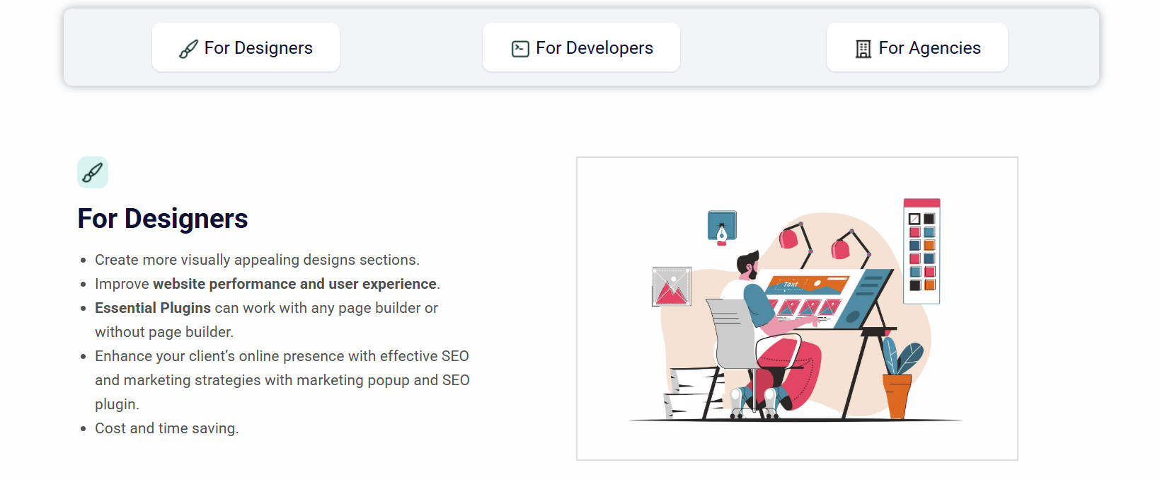 Designer improving website with tools and plugins.