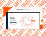 Gravity SMTP dashboard and welcome screen displayed.
