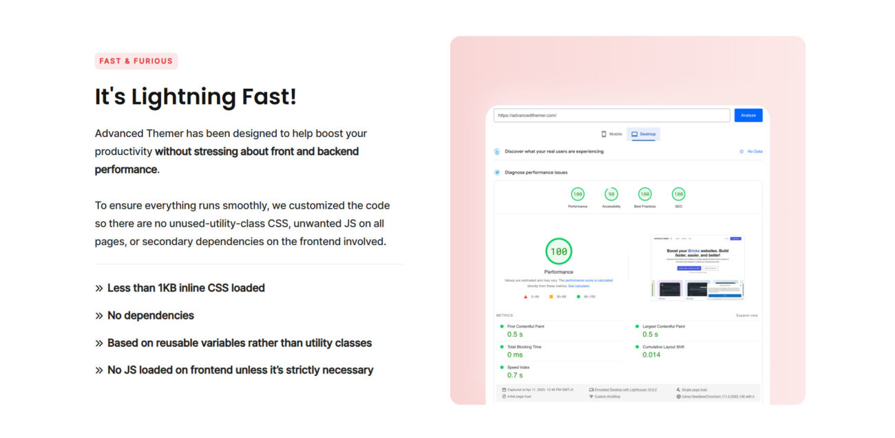 Advanced Themer boosts performance with minimal CSS, no dependencies.