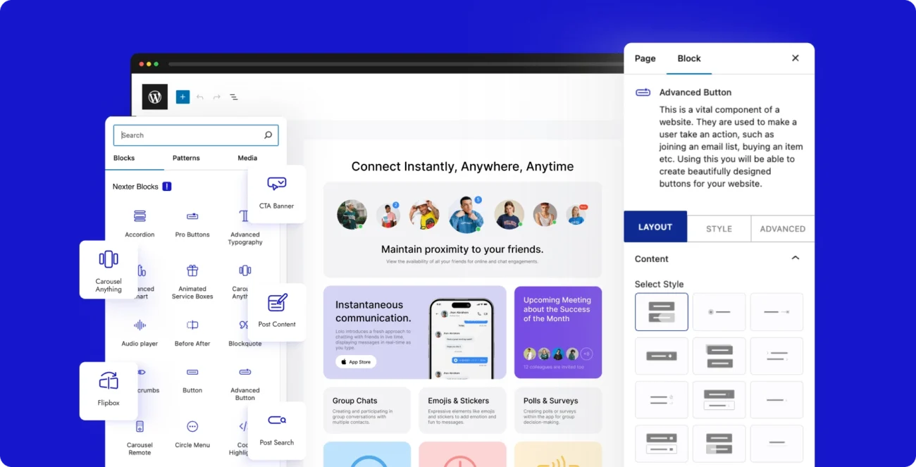 WordPress dashboard with layout customization options.