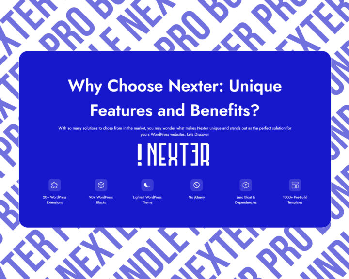 Nexter WordPress features and benefits overview image.