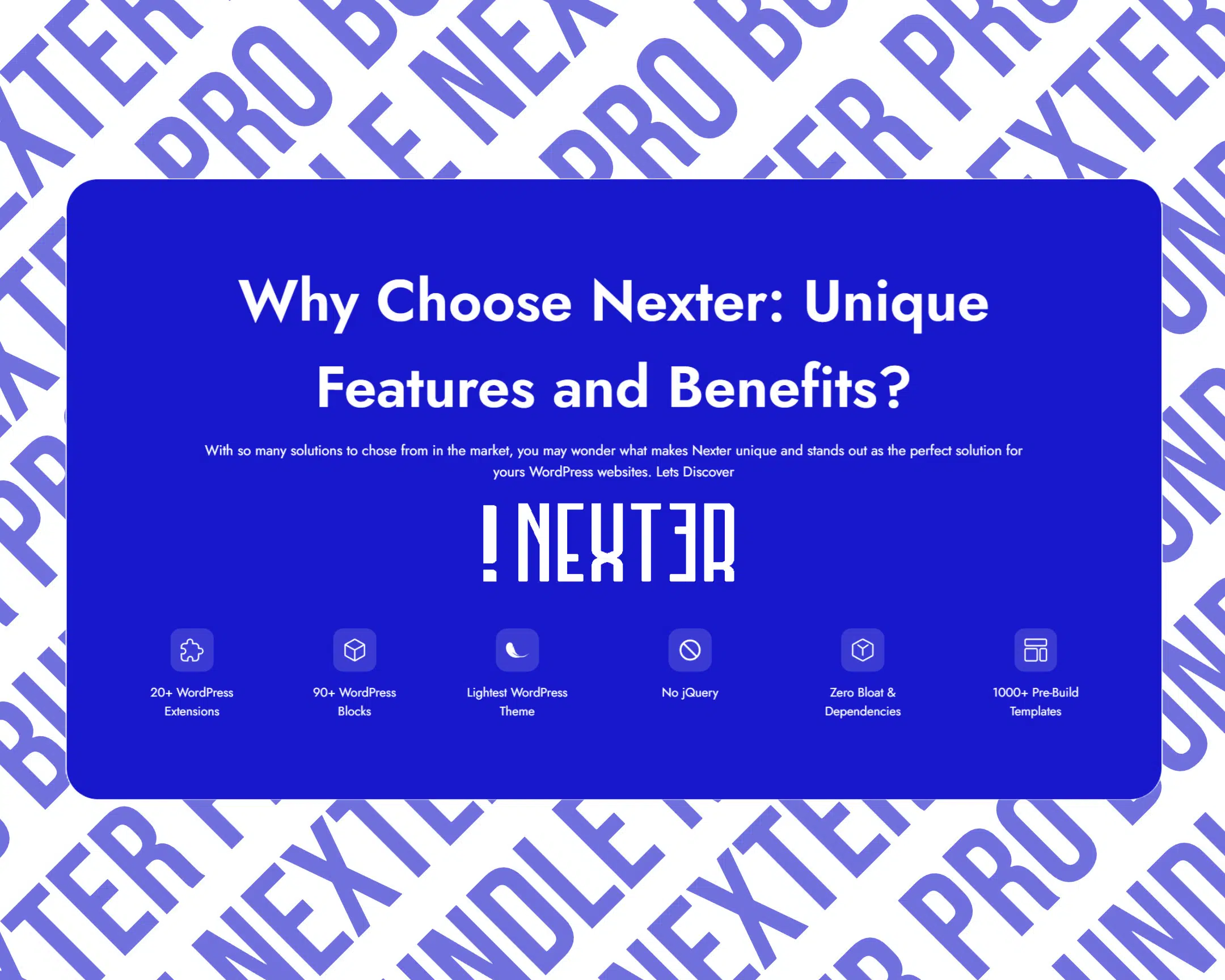 Nexter WordPress features and benefits overview image.