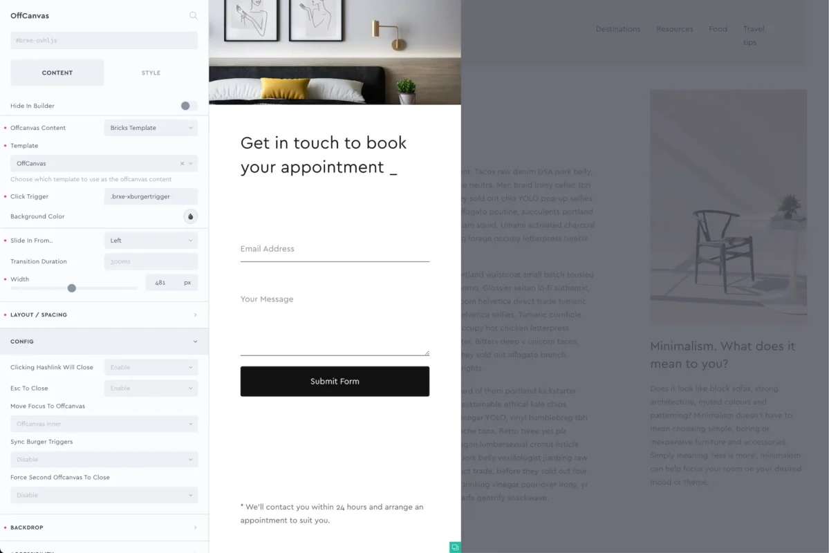 Website contact form for booking appointments online.