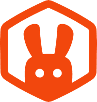 Orange bunny logo inside hexagon
