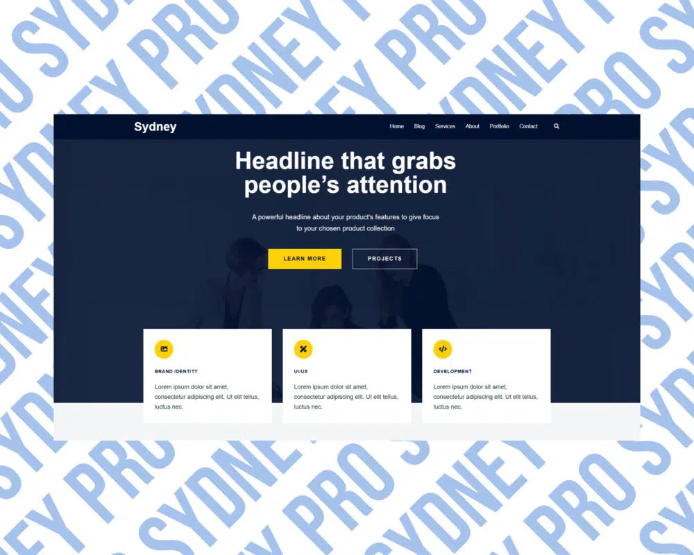 Sydney theme website homepage design preview.