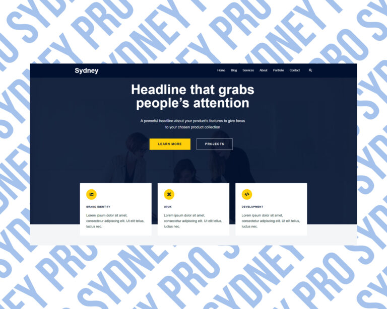 Sydney theme website homepage design preview.