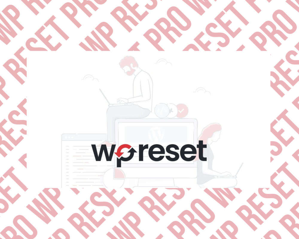 WP Reset logo with people on laptops.