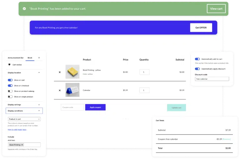 E-commerce shopping cart interface with coupons and discounts.