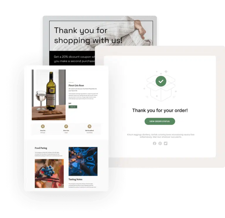 Order confirmation and thank you message screens