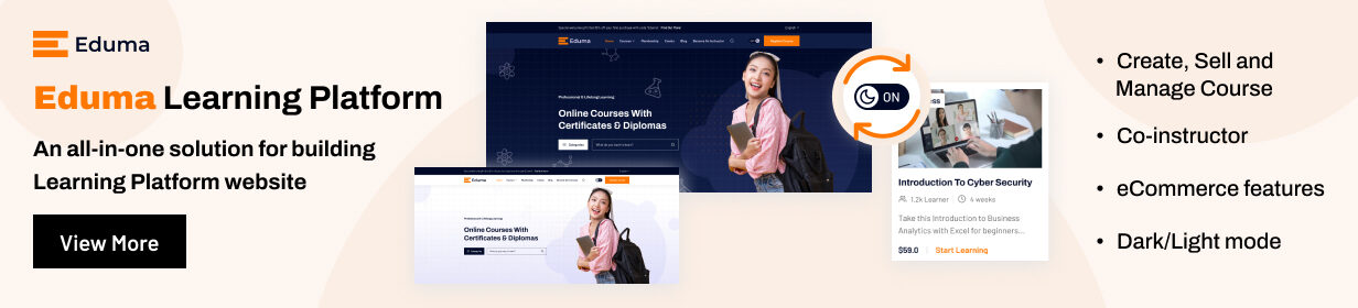 Eduma Learning Platform website features and benefits.