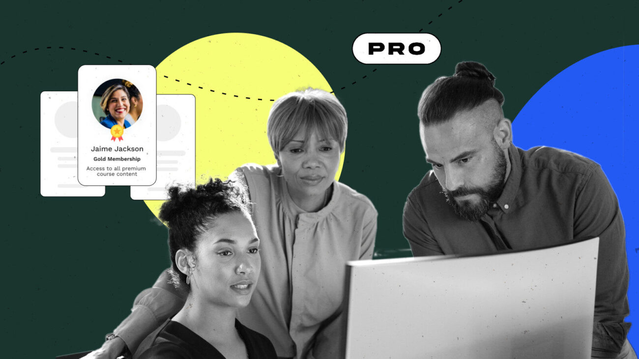 Three colleagues collaborating at a computer.