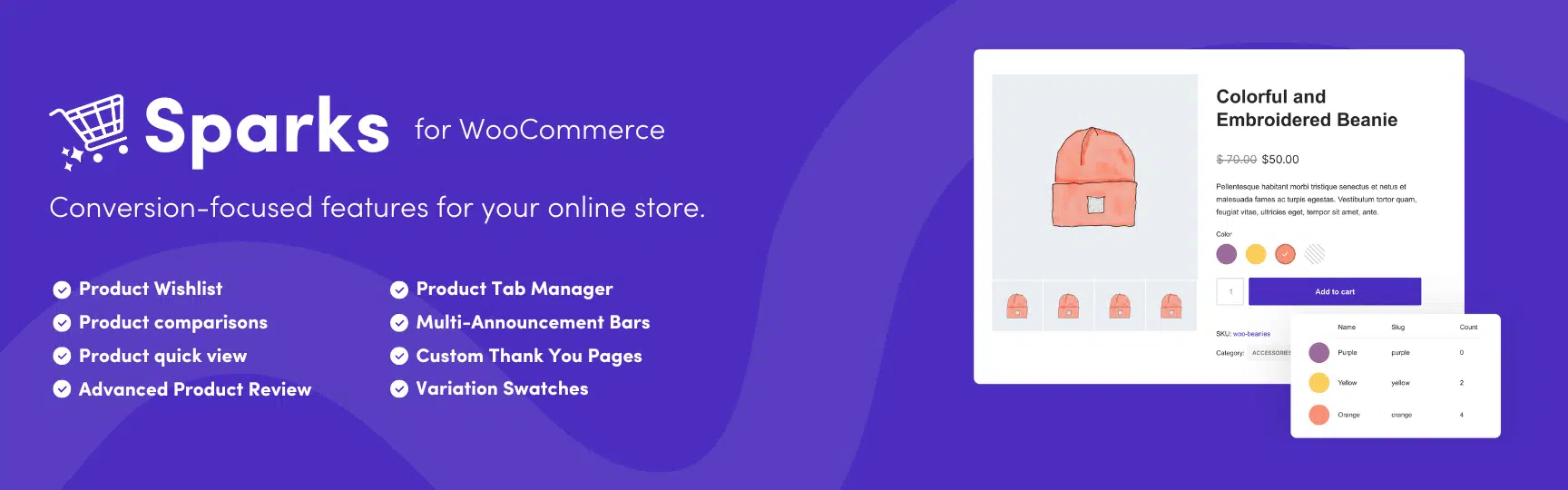 Sparks plugin features for WooCommerce stores.