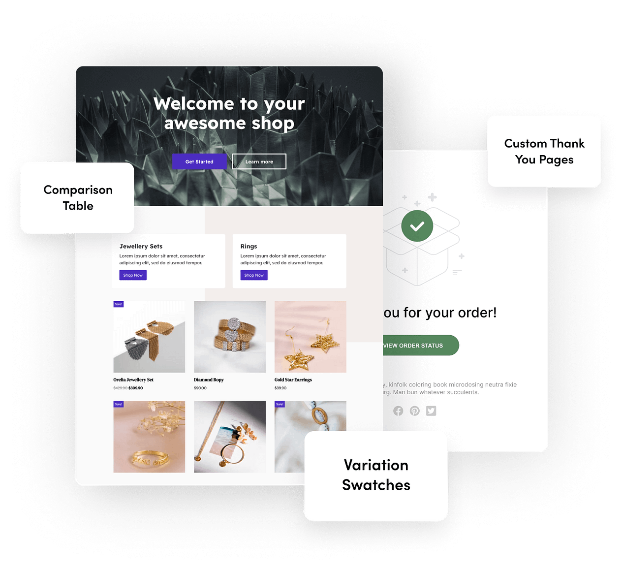Online shop interface with product categories displayed.