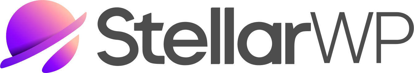 StellarWP logo with gradient planet design