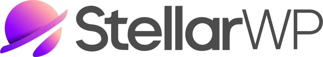 StellarWP logo with gradient planet design