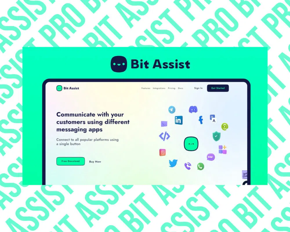 Bit Assist homepage showcasing messaging app integrations.