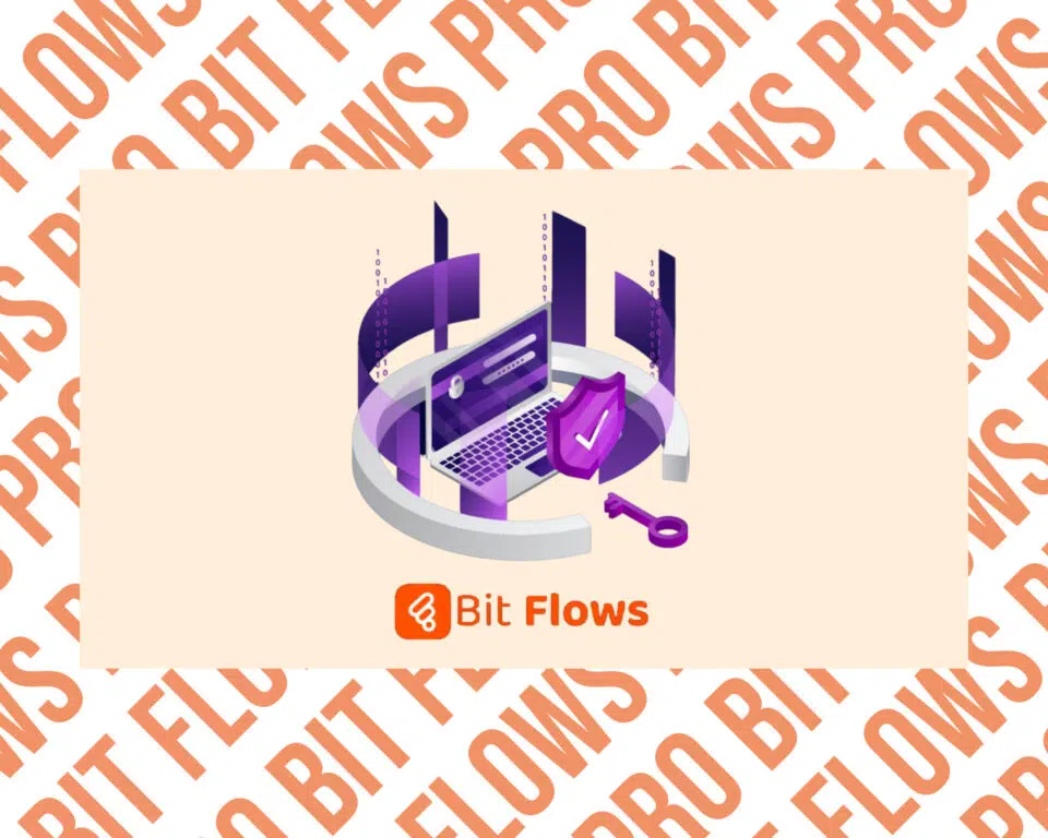 Bit Flows cybersecurity digital illustration with shield and key.