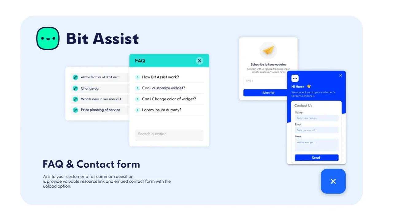 Bit Assist FAQ and contact form interface.