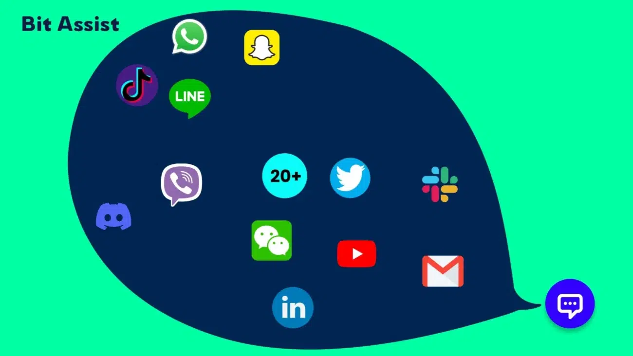 Social media icons with text 'Bit Assist'
