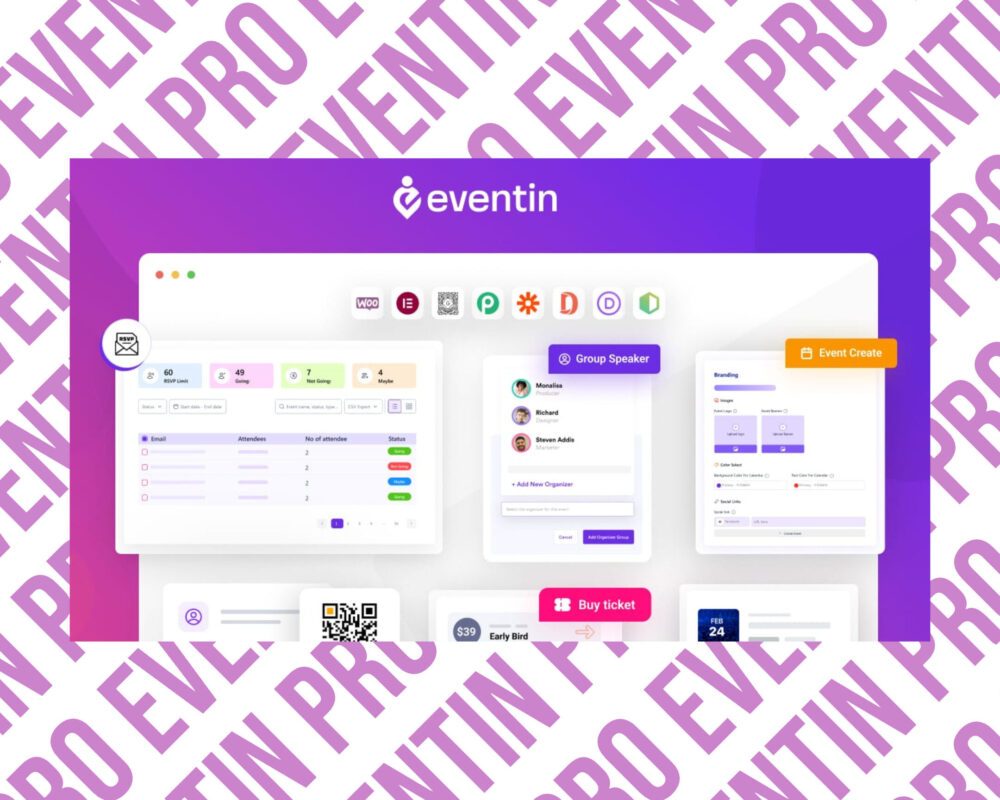 Event management software interface with various features.