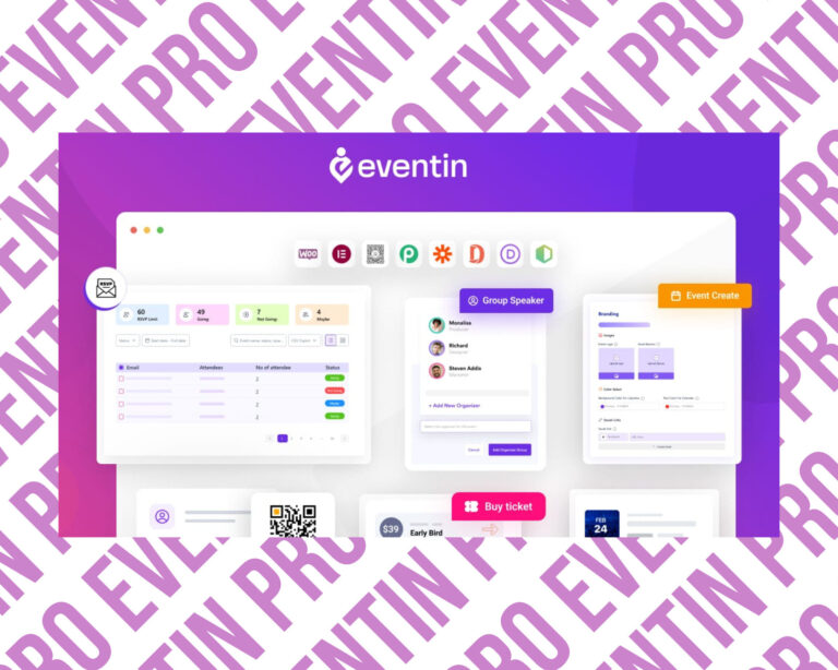 Event management software interface with various features.