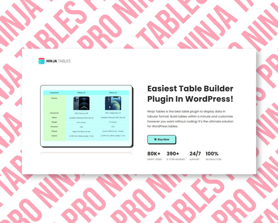 Ninja Tables WordPress plugin advertisement.