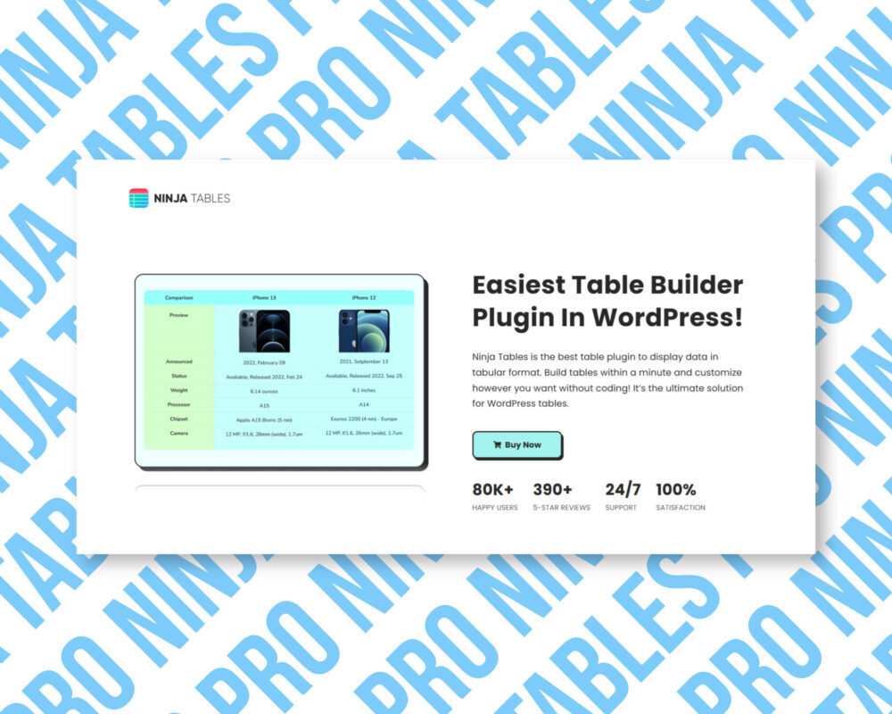 Ninja Tables plugin for WordPress comparison chart.