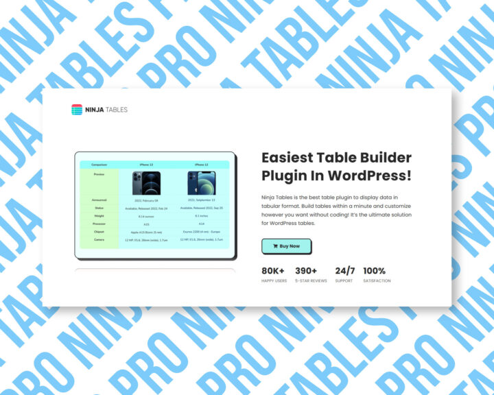 Ninja Tables plugin for WordPress comparison chart.