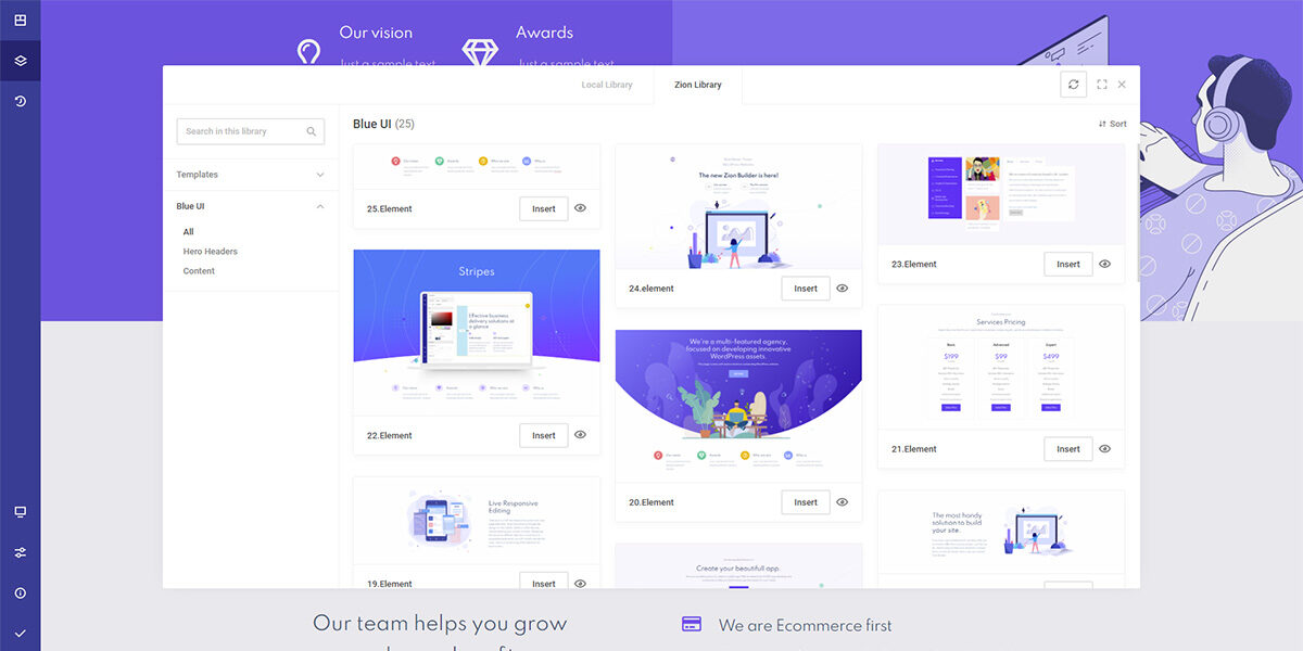 Web design templates interface overview
