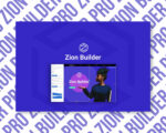 Zion Builder interface with blue design elements.