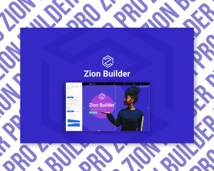Zion Builder interface with blue design elements.