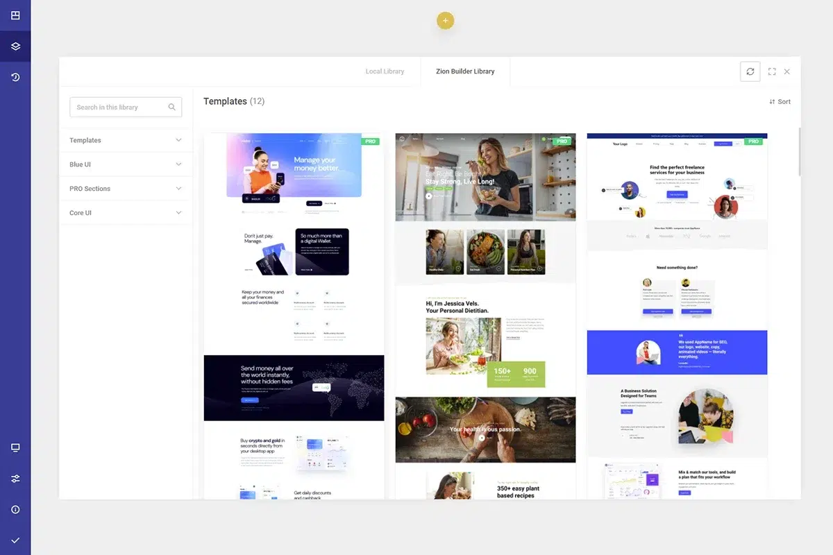 Website design templates displayed on screen
